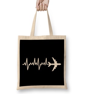 Awesome Airplane Heartbeat Pilot Piloting Aviation Bez Çanta Uzun Saplı