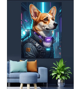 Astronot Köpek Corgi Resmi Dekoratif Kanvas - Mdf Ahşap Tablo