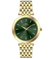 Ferro FL21331A-B6 Quartz Çelik Altın Rengi Yeşil Kadran 34 mm Kadın Kol Saati