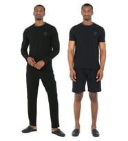 D'S Damat 4'lü Bisiklet Yaka Erkek Pamuk Pijama Takımı Damat Sandığı Çeyiz Seti Siyah (Çok Renkli)