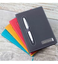 Kişiye Özel Kumaş Desenli Defter ve Tükenmez Kalem Seti (Kahverengi)