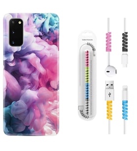 Samsung A02S A03S A10 A12 A13 A21S A22 Kılıf Kablo Koruma Spiral Silikon Pink Cloud 1305