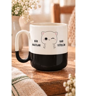 Ruh Hali Serisi Komik Yazılı Baskılı Siyah Alt Yarısı Renkli Arya Kupa Bardak Fincan Mug