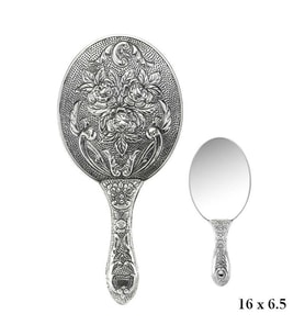 925 Ayar Gümüş Gül Desenli El Aynası