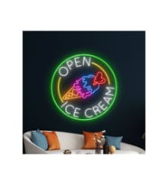 OPEN ICE CREAM Yazılı ve Şekilli Neon Tabela