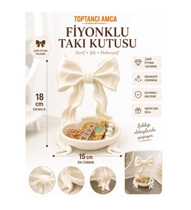 Fiyonklu Dekoratif Takı Organizer, Masaüstü Standı 18x15 cm, Beyaz PLA