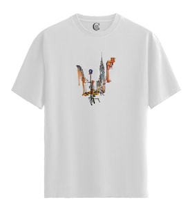 NYC Vibes - %100 Pamuklu Erkek Beyaz Tişört - Premium Quality (Siyah - Beyaz)