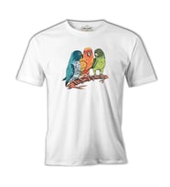 Three Colorful Birds Talking Beyaz Erkek Tshirt