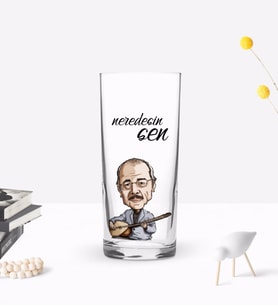 BK Gift Kişiye Özel Renkli Baskılı Neşet Ertaş Tasarımlı Rakı Bardağı-1 (Beyaz)