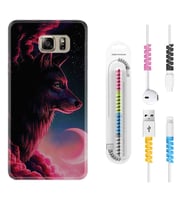 Samsung S7 Edge S20 Fe Plus Ultra S21 S22 Kılıf Kablo Koruma Spiral Silikon Wolf and Moon 1380