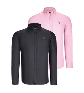 İKİLİ SET G725 DEWBERRY ERKEK GÖMLEK-SİYAH-PEMBE