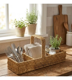 River World Sunum ve Servis Tabakları Doğal Hasır Görünümlü Plastik Rattan 3 Bölmeli