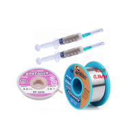 Dörtlü Set Flux,lehim Emme Tel 2,0mm Ve Lehim Teli Soldering 63sn/37pb Flux %1-3 40gr 03mm