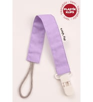 Lila - Plastik Klipsli - Pamuklu Emzik Askısı - Emzik Zinciri - Emzik Tutacağı