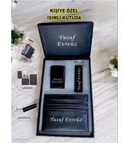 Kişiye Özel İsimli Benzinli Lüks Çakmak & Kartlık & Anahtarlık 3 Lü Hediye Set Özel İsimli Kutusunda