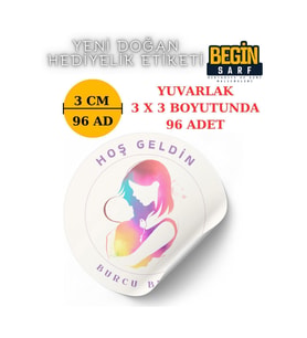 3 CM 4 CM 5CM 6 CM YENİ DOĞAN BEBEK HEDİYELİK ETİKETİ İSİM TARİH YAZILABİLİR YUVARLAK ETİKET 010