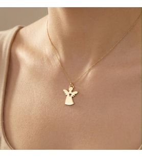 Kişiye Özel 925 Ayar Gümüş Şık Melek Figürlü Kolye (Gold)