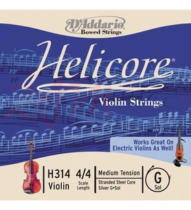 D'Addario H314 Helicore Tek Keman Sol (G) Teli (4/4)  Gümüş Sarım ile Zengin Alt Frekanslar Hassas Duyarlılık ve Dengeli Tonal Yapı