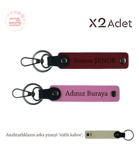 Doktora Yılbaşı Jest, İsimli & Soyisimli 2’li Anahtarlık Seti, Pembe-Bordo-Sütlü Kahve