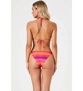 Kadın Bikini Takımı Yılan Desenli Üçgen Üst Kapsız Süper Yüksek Bel Slip Alt Örme Kumaş Şık
