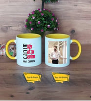 Öğretmene Hediye Kupa Bardak Sarı Fotoğraflı Öğretmenler Günü Hediyesi