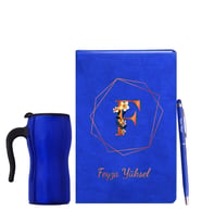 Kişiye Özel Mavi Defter Kalem & Termos Mug Hediye Seti