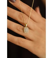 Zirkon Taşlı Gold Üç Sıra Baget Gümüş Kolye
