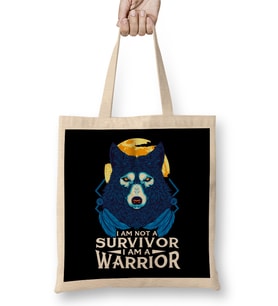 I Am Not A Survivor I Am A Warrior Fierce Wolf Bez Çanta Uzun Saplı