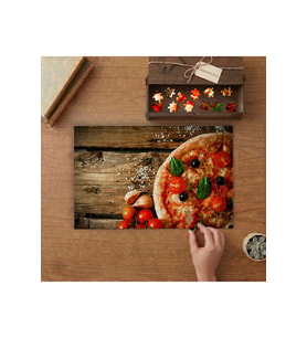 Tahta Üstündeki Lezzetli Pizza Tasarımı 240 parça Ahşap Puzzle Ahşap Kutuda MP02538