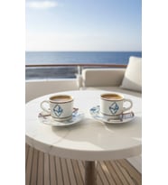 evinbizden Porselen 2 Kişilik Espresso Ve Kahve Fincan Seti 4 Parça "TEKNE VE YATLAR İÇİN İDEAL" (Denizci Mavi)