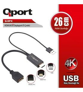QPORT Q-DPX 0.15metre HDMI-DP (dişi) Çevirici Adaptör