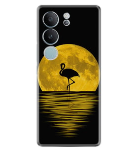 Vivo V29 Kılıf Silikon Desen Özel Seri Ay Ve Flamingo 1775