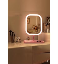 Led Işıklı Ayarlabilir Makyaj Aynası, USB Şarj Edilebilir, 3 Işık Fonksiyonu, Parlaklık Ayarlı ve Organizer Tabanlı Taşınabilir Kozmetik Ayna- Pembe