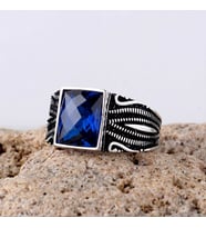 Mavi Renk Zirkon Taşlı 925 Ayar Gümüş Yüzük