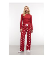 Kadın Yıldız Desenli Kırmızı Polar Pijama Altı
