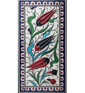 Armada Çini 10x20 Cm ED 216 Kobalt Üç lale El dekoru Çini Karo