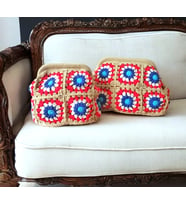 Örgü Bej El Çantası, Tığ İşi Çiçekli Clutch,  El Yapımı Pamuklu Çantalar