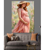 Hamile Kadın Ve Çiçekli Portre Dekoratif Kanvas - Mdf Ahşap Tablo
