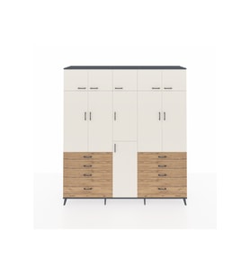Hyperion Dolap 8 Raflı 8 Çekmeceli 3 Askılı 220x44x243 Antrasit-Aytaşı/Çam