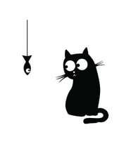 Kedi ve Balık Buzdolabı Stickerı – Siyah Siluet Tasarım 17x17cm