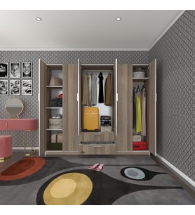 Kenzlife gardırop 6 kapılı çekmeceli begonvil210 crd kapaklı gardolap dolap (Karışık)
