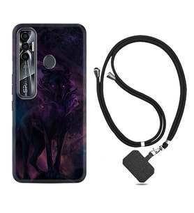 Tecno Spark 6 6 Go 8C 8 Pro 7 7 Pro Kılıf Boyun Askılı Silikon Black Purple Wolf 1791