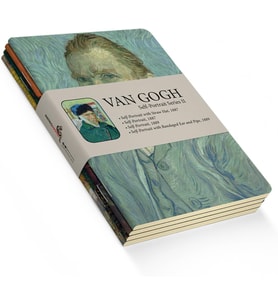 Self-Portrait Series II - A6, Van Gogh 4'lü Defter Seti V, Çizgisiz, Toplam 192 Sayfa, Her biri 48 Sayfa, Tel Dikiş, Esnek Kapak, Oval Kenar, Tuval Doku, 60 gram, Sarı Krem Renk, çok renkli