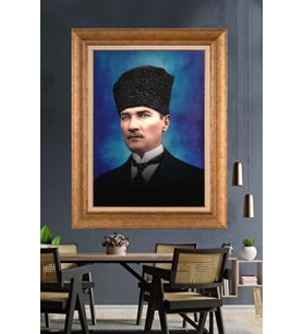 Altın Varaklı Çerçeveli Paspartulu Atatürk Tablo DC1257 (Gold)