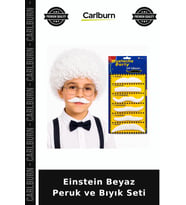 Einstein Beyaz Peruk ve Bıyık Seti Eğlence Eşyası Komik Karakterler Görsel Tamamlayıcı