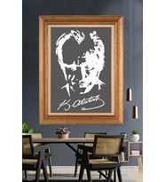 Altın Varaklı Çerçeveli Paspartulu Atatürk Tablo DC1604 (Gold)
