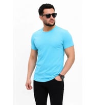 Erkek Basic Tişört Bisiklet Yaka Kısa Kol Günlük Yazlık Slim Fit T-Shirt - Açık Mavi