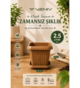 Dekoratif Antik Kare Alt Tabaklı Saksı 2,50 Litre 1 Adet