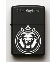 Aslan King Desenli Kişiye Özel İsimli Siyah Benzinli Metal Çakmak 52