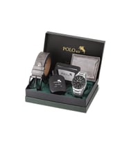 Polo Air Klasik Erkek Kol Saati Kemer Cüzdan Kartlık Parfüm Kombin Set Gümüş Siyah Renk PL-7091E3